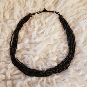 Matte Black Seed Bead Layered Necklace